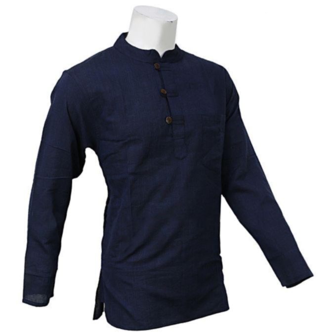 Navy Blue Front Buttoned Kurta Shirt For Men