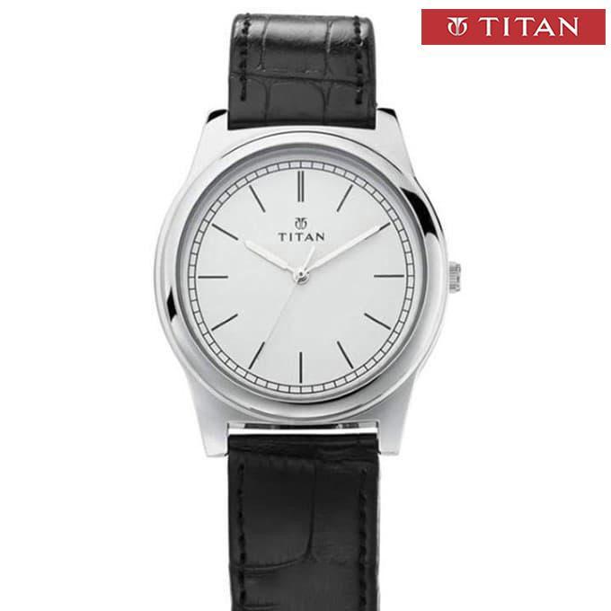 Titan White Dial Black Leather Strap Watch