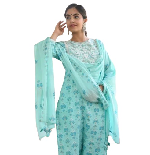 Lightweight Outfit For Summer: Blue Flower Printed Kurti