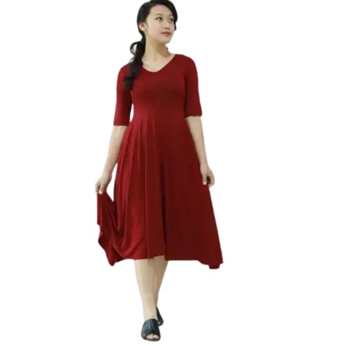 Lightweight Outfit For Summer: Creative Touch Maroon Cotton Mix Midi Dress